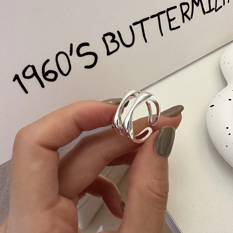 

S925 стерлингового серебра японское корейское двухслойное кольцо ветер ниша дизайн простой модный индивидуальный геометрический отверстие отличный подарок