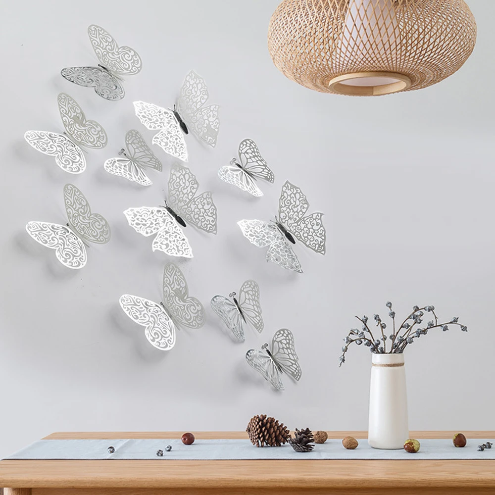 3D Metal Texture Hollow Simulation Three-Dimensional Butterfly Creative Design Wall Stickers Diy Home Double-Sided Tape