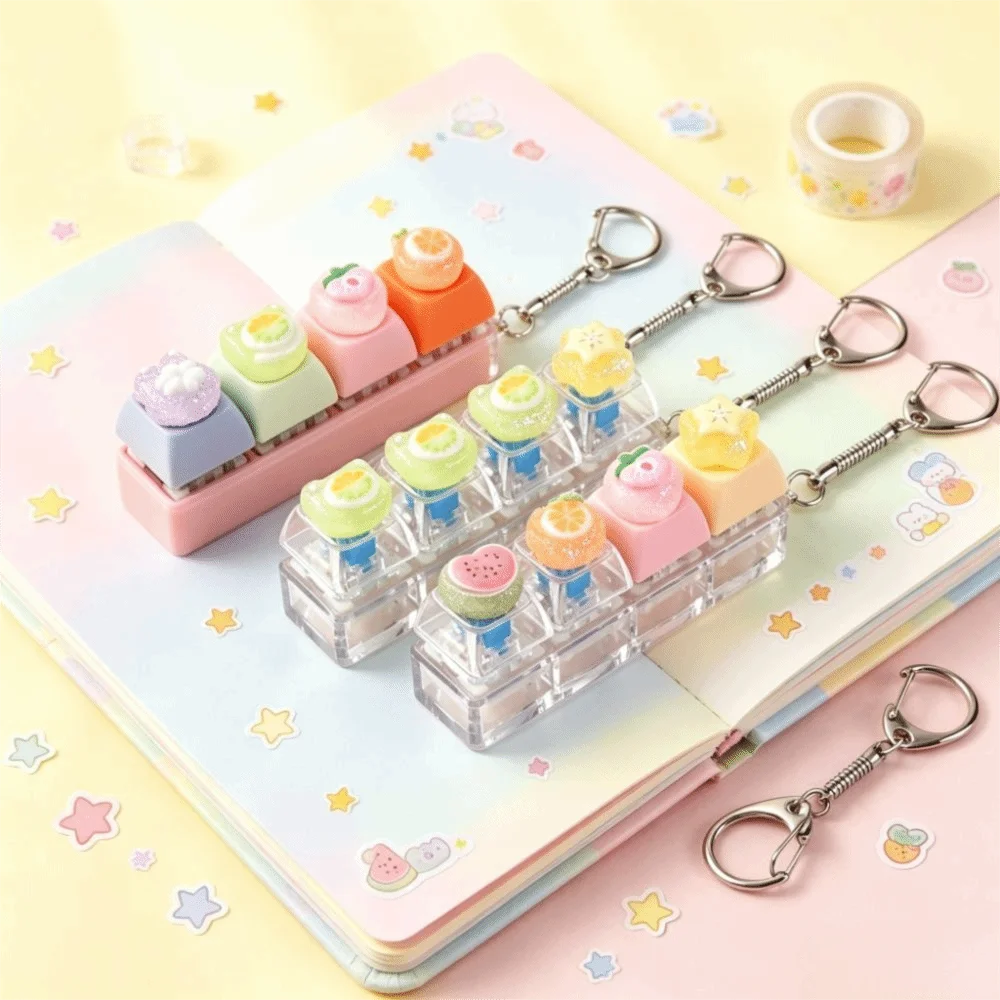 Kawaii 4-Key Fidget Keychain Fruit Portable Reduce Pressure Cute Smooth Push Button Keychain Reduce Anxiety
