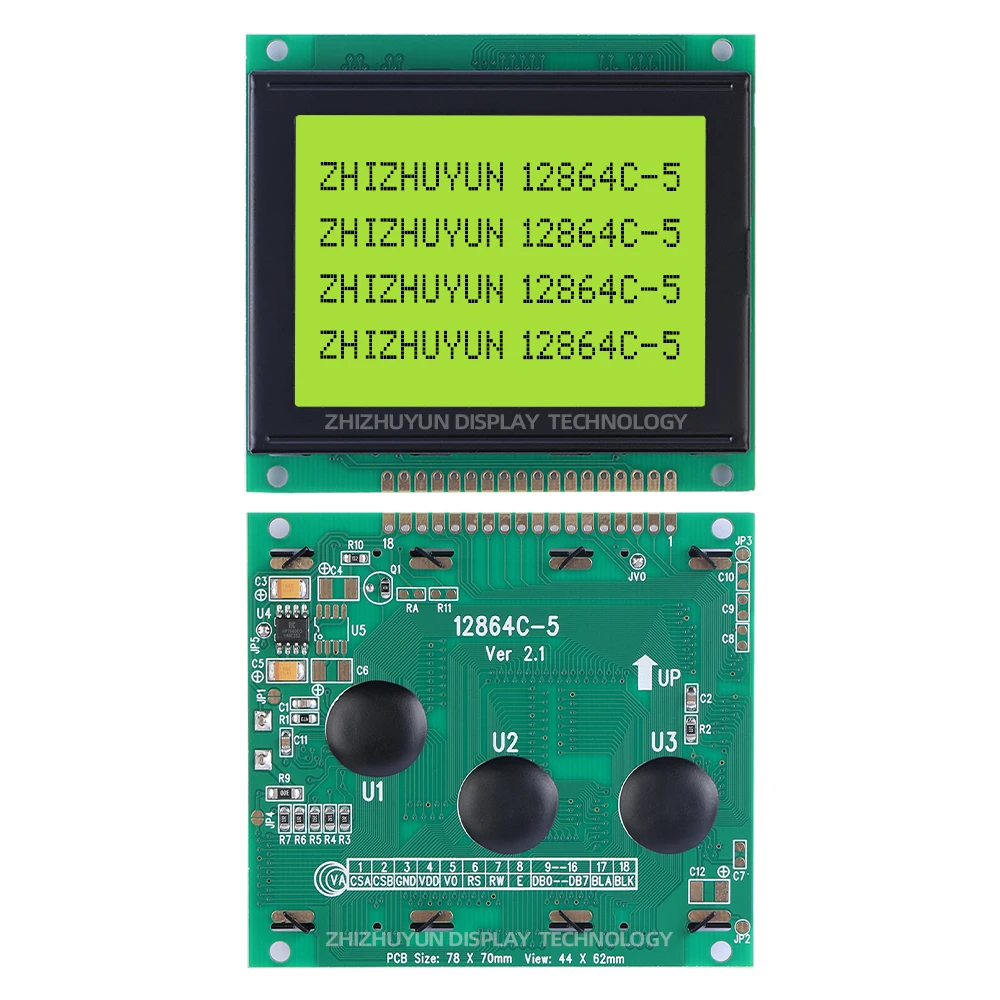 Imagem -06 - Módulo de Exibição Lcd para Controlador Porta Paralela de Dimensão Cinza Pos Ks0107 Ks0108 12864c5 128x64 128x70 mm