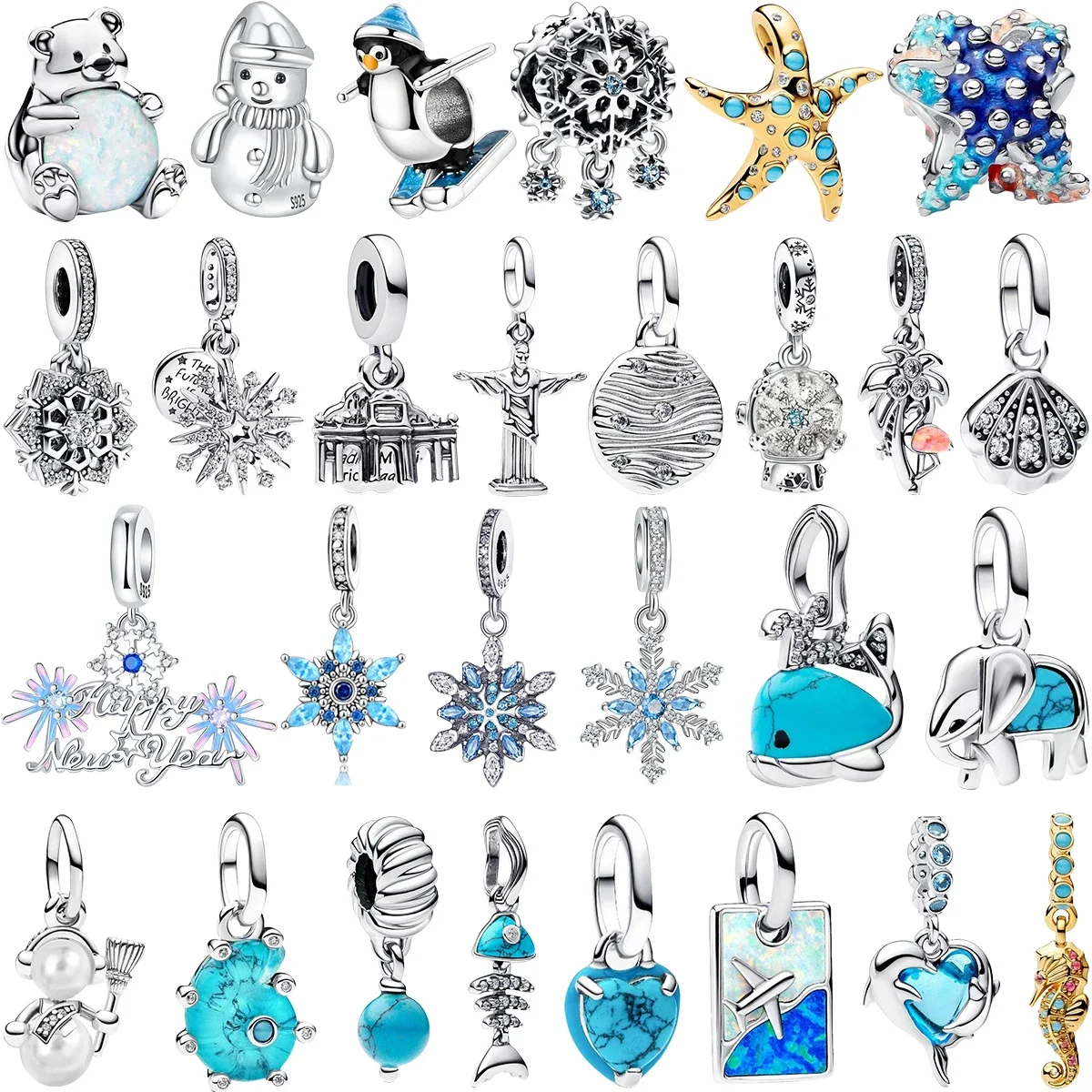 

Classics 925 Sterling Silver Skiing Penguin Charms Fit Original Bracelets Necklaces Geometric Snowflake Beads Jewelry DIY Gift