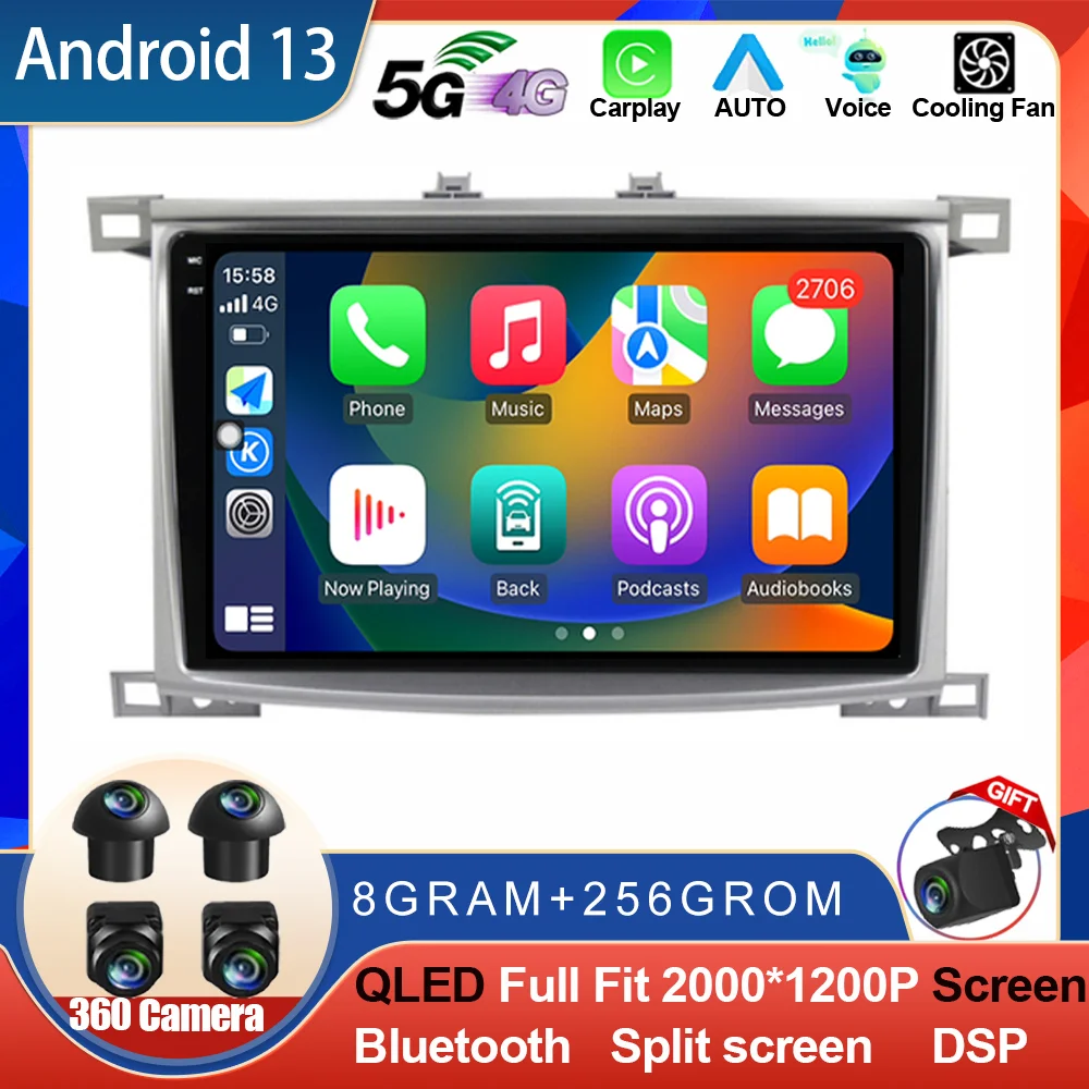 Android 14 For Toyota Land Cruiser LC 100 2002 - 2007 For Lexus LX470 J100 2 II 2002 - 2007 GPS Multimedia Player TV Navigation