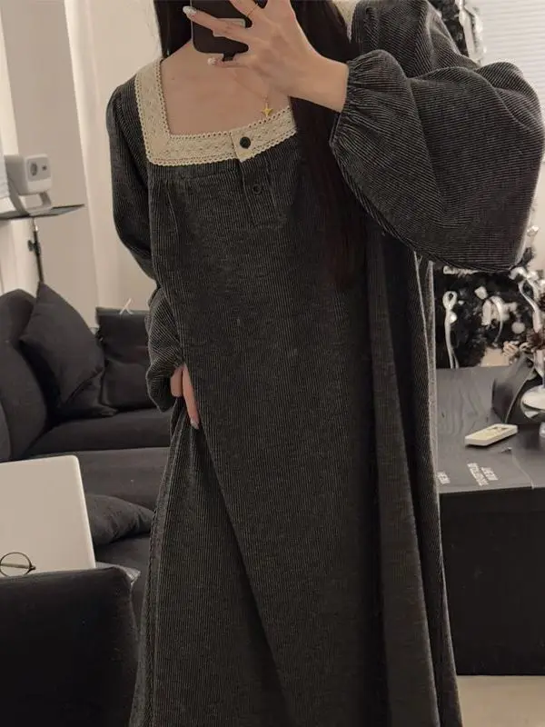 

Платье для сна больших размеров, весеннее, для полных женщин (до 136 кг), с длинным рукавом, миди, с оборками, в стиле принцесса, комфортное, свободного кроя, для дома.