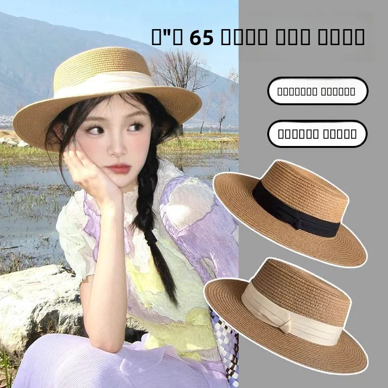 chapeu-de-palha-ande-com-topo-plano-para-mulheres-chapeu-de-praia-de-verao-chapeu-de-praia-ande-com-protecao-solar-bon