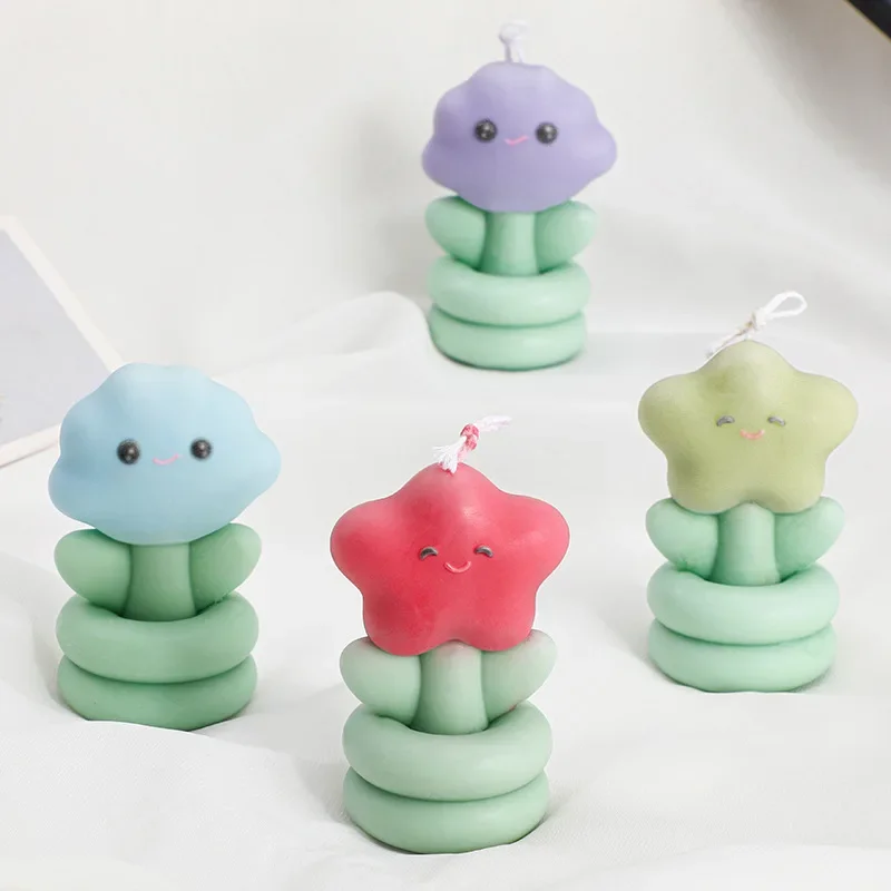 DIY Star Flower Candle Silicone Mold Donut Flower Potted Shape Candle Mold Five pointed Star Smiling Face Flower Candle Mold