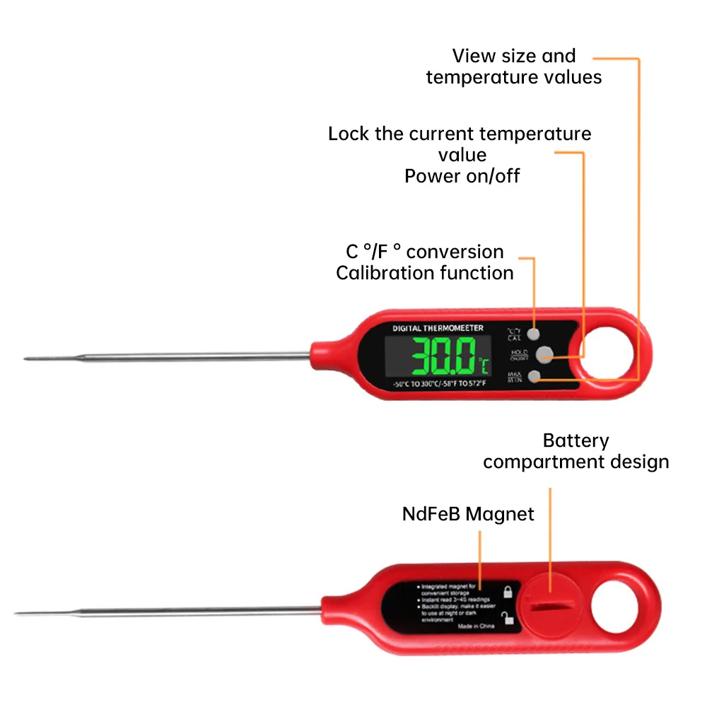 Instant Read Meat Thermometer Stainless Steel Kitchen Cooking Bbq Digital Meat Thermometer With Probe