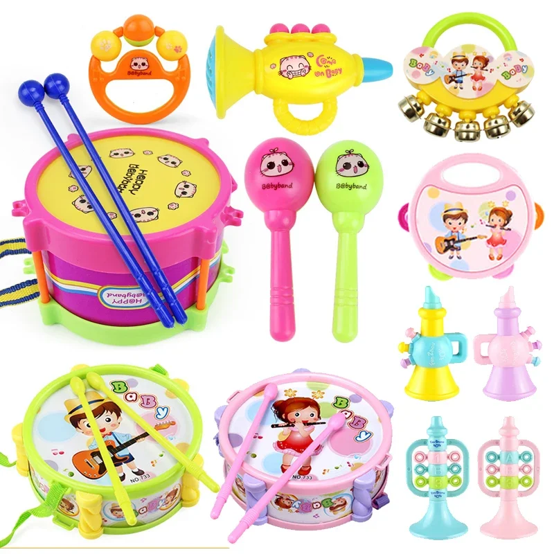 

Baby Musical Instrument Toys Drum Bell Set Plastic Colorful Cartoon Cute Puzzle Infant Enlightenment Clapping Children Gifts TMZ