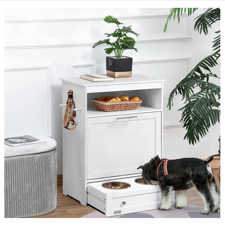 رائجة البيع تغذية وسقي المورد محطة تغذية الحيوانات الأليفة طعام الكلاب خزانة خشبية مع أوعية مرتفعة للكلاب