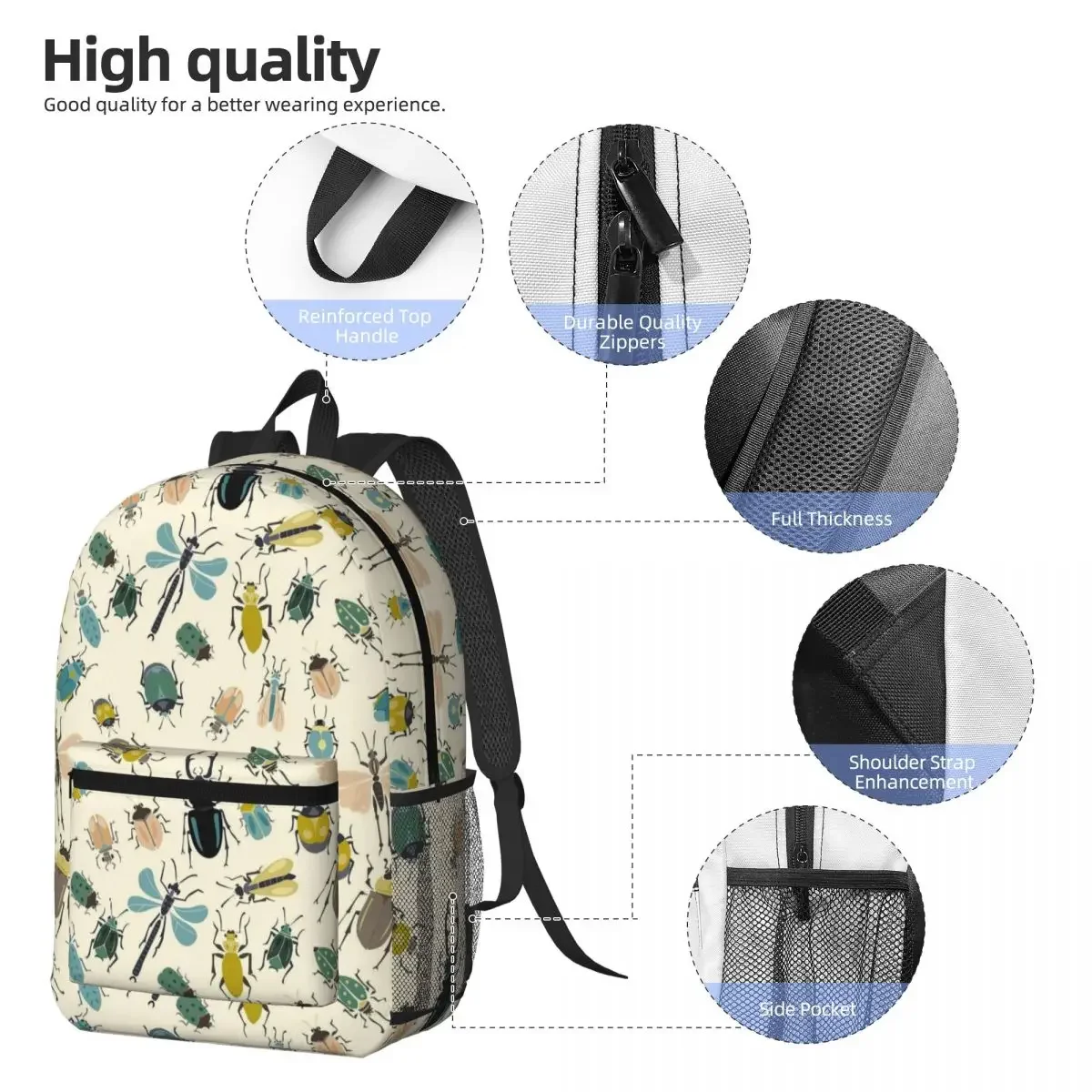 Insect Entomology Themed Backpack Daypack Large Capacity Children BookBag School Bag Shoulder Bags for Men Women