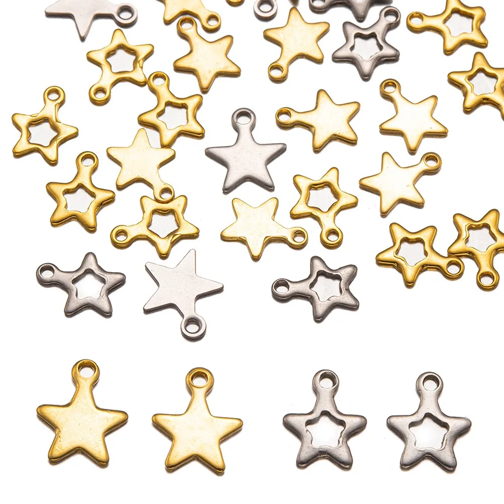 20/40pcs Hollow Star Charms Stainless Steel Pentagram Pendant for DIY necklace Bracelet Chain End Tail Decoration Jewelry Making