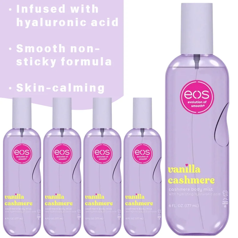EOS Vanilla Cashmere Body Mist With Hyaluronic Acid Soothing Skin Calming Non Sticky Hydrating Body Spray For Daily Skin Care