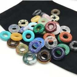 Natural Stone Big Hole Round Beads Necklace Pendant Quartz Crystal Agate Donut Charms for DIY Jewelry Making Earring Accessories