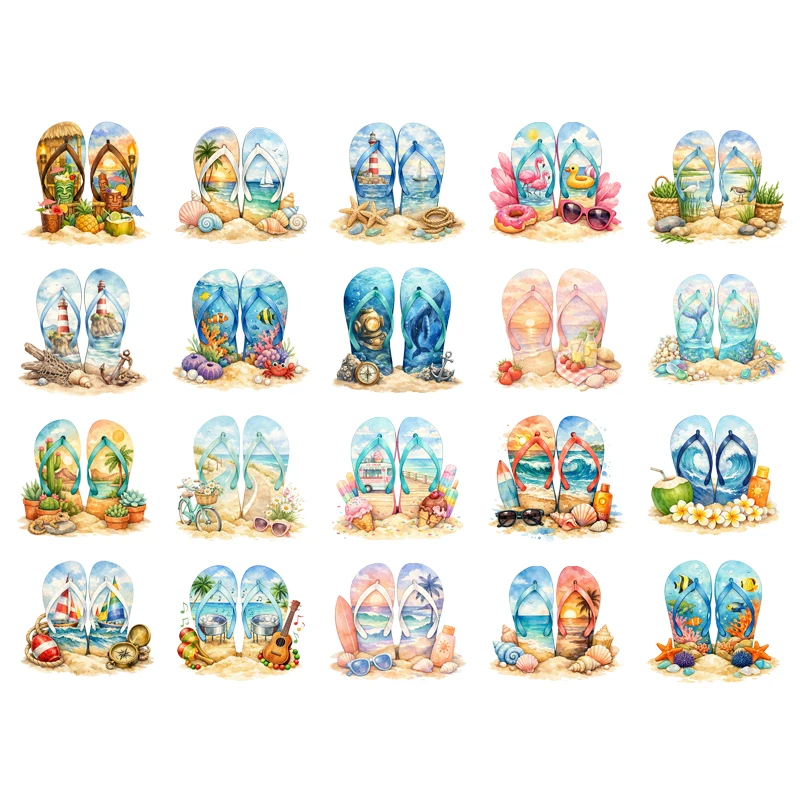 Cartoon cute flip-flops Iron On Heat Transfer Stickers For Clothes DTF Pinted Vinyl Thermal Appliques Washable T-Shirt Decal