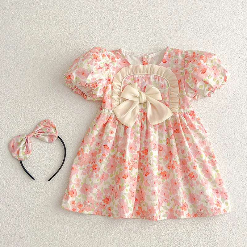 Summer Kids Baby Girls Short Sleeve Sisters Printing Dress Infant Rompers Baby Girls Sweet Princess Children Clothes Dress image 4