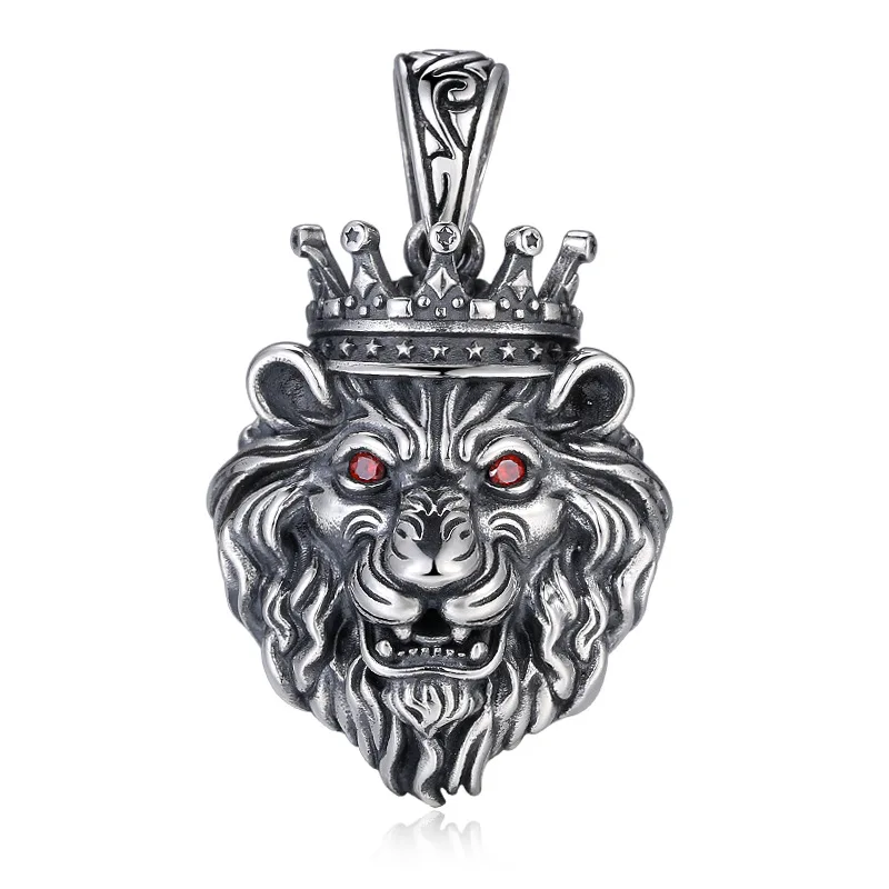 New Real S925 Sterling Silver Jewelry Hollow Punk Personality Domineering Lion King Head Stylish Chain Pendant For Men Male