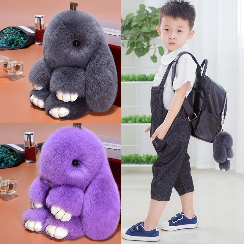 

13CMCute Plush Bunny Keychain Women Fur Angel Rabbit Key Ring Hare Pompom Plush Dolls Toy Girls Bag Car Key Pendant