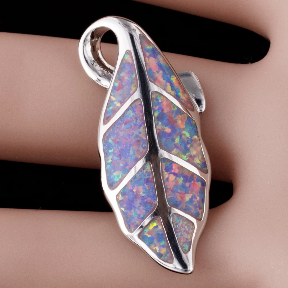 KONGMOON Nature Leaf Lavender Purple Fire Opal Jewelry for Women Pendant for Necklace