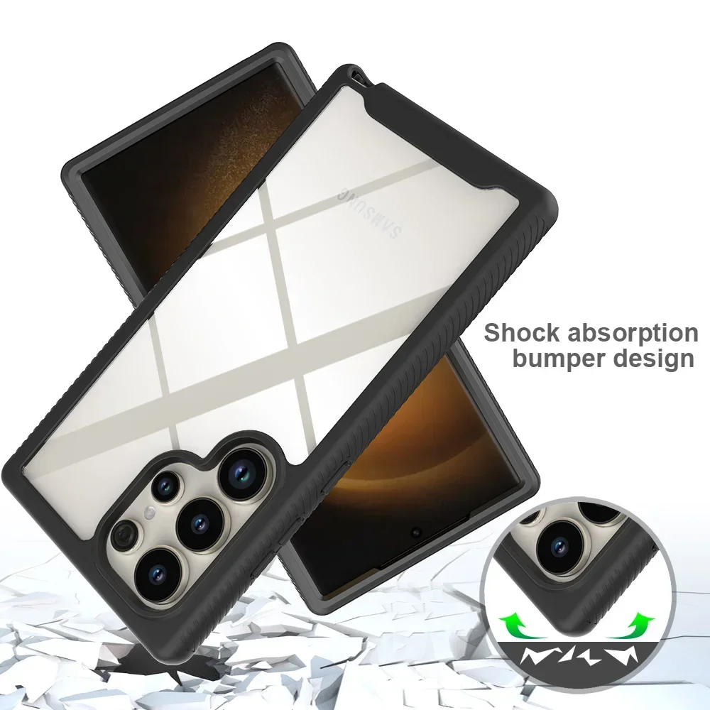 2 in 1 Rugged Armor Shockproof Case For Samsung Galaxy S25 Ultra S24 FE S23 S22 Plus Plastic TPU Frame Transparent Back Cover