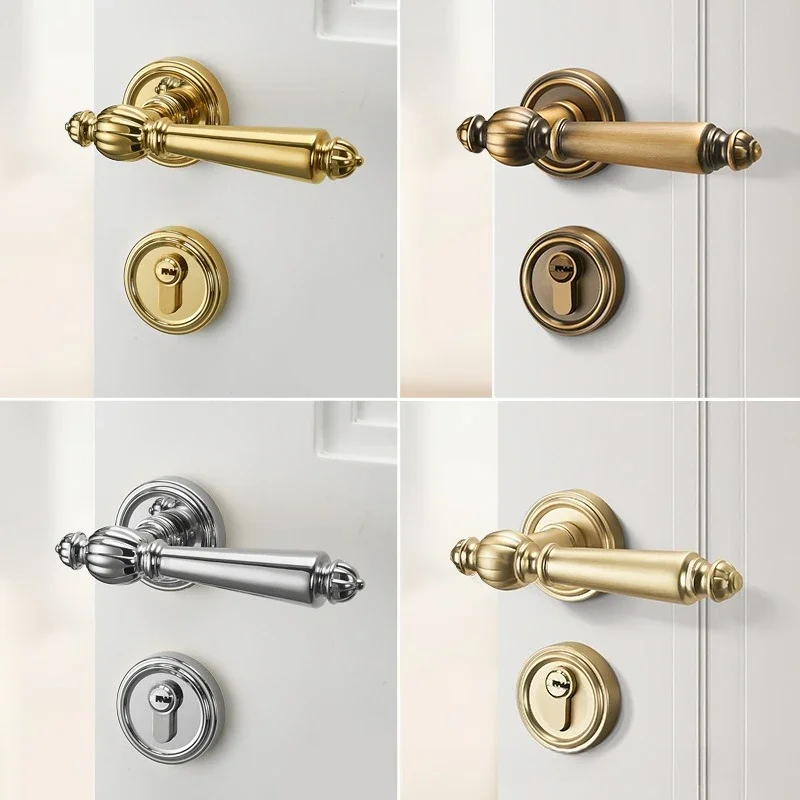Door Lock for Bedroom  Handle. Interior Room with Retro French Silent Magnetic Split Lock for Household Gold Silent Handle Lock