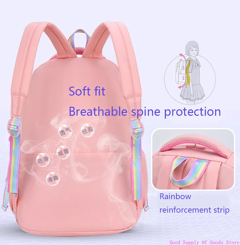 Mochilas para niños para niñas de Color macarrón, mochila escolar para adolescentes, bonita bolsa escolar con múltiples bolsillos y colgante de arcoíris