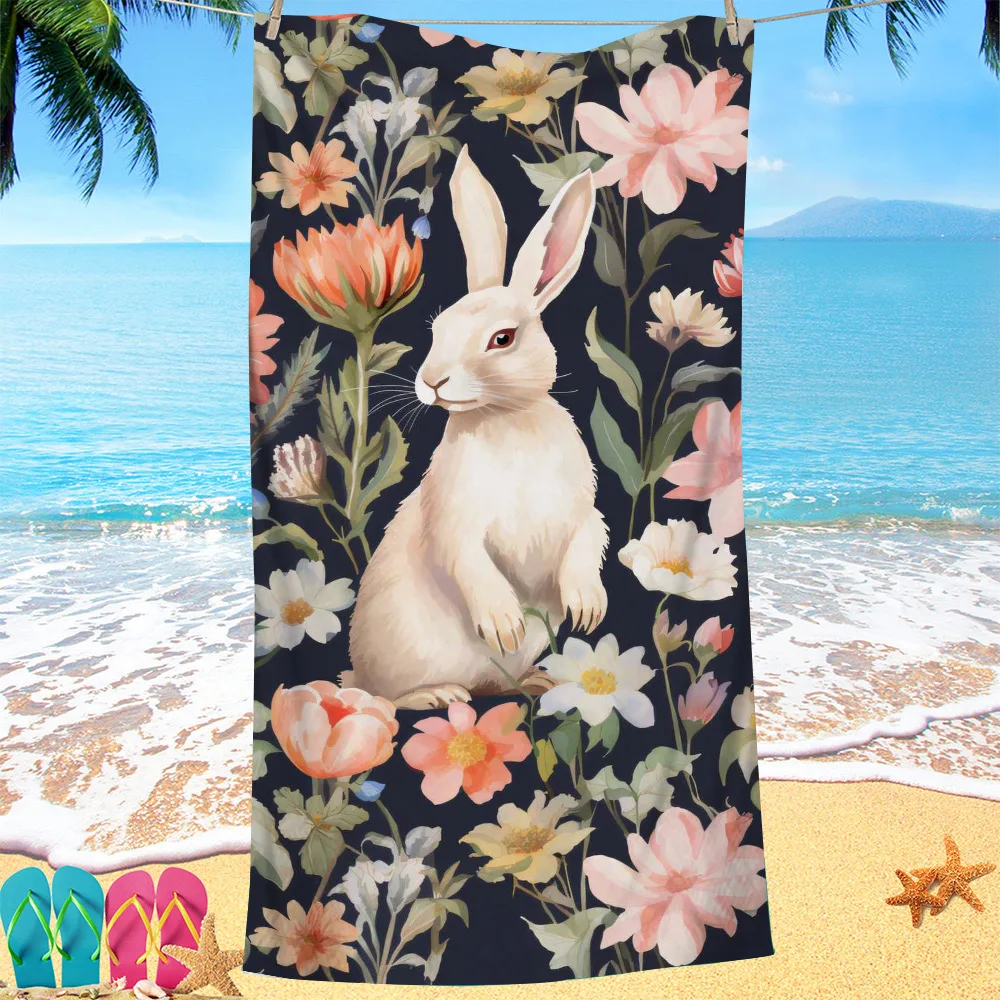 Cartoon Rabbit Series digital-printed polyester Superfine fiber double-sided fleece Beach vacation bath towel, beach towel