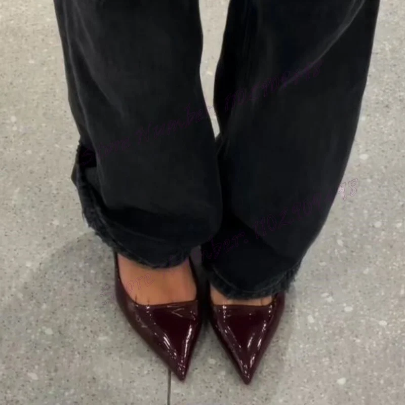 Escarpins pointus Slingback pour femmes, chaussures à talons coupés pour femmes, talons hauts fins, chaussures de soirée sexy, rouge vin, 2023