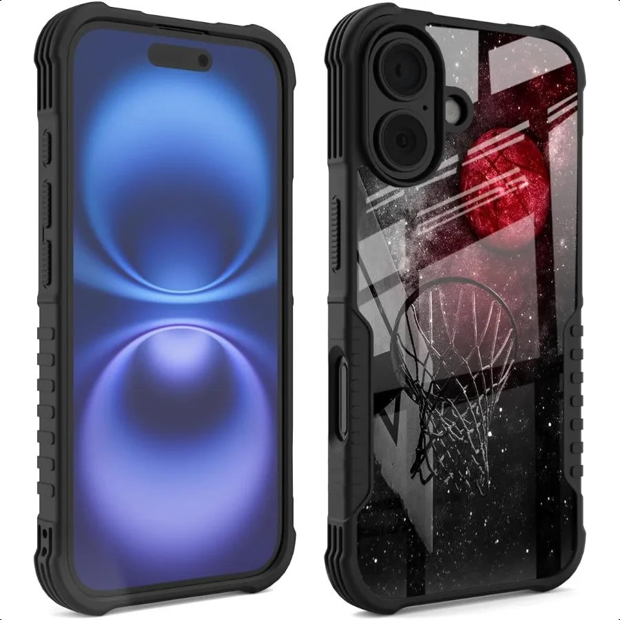 

Compatible with iPhone 16 Case Cool Basketball Universe Starry Sky Design Edge Protection ShockProof AntiScratch Hard Back and