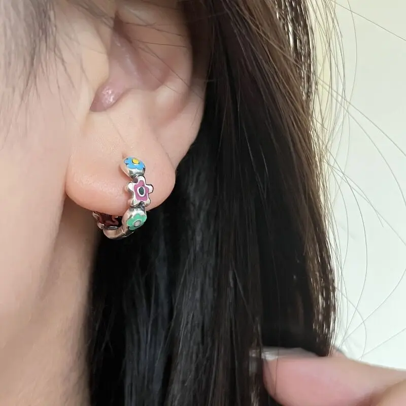 REETI 925 Sterling Silver Earrings Flower Drops Glaze Color Creative Hot Sexy Jewelry For Women Gift Customized