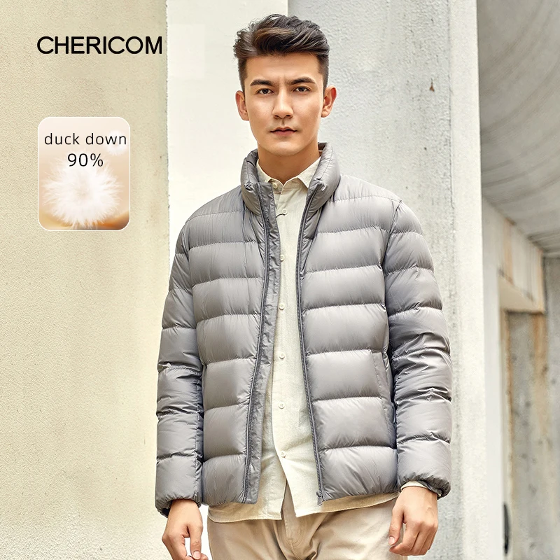 Chericom Spring Men's Stand-Up Collar Solid Casual Down Jacket Versatile Stacked Overcoat Waterproof Waterproof Coats 279500