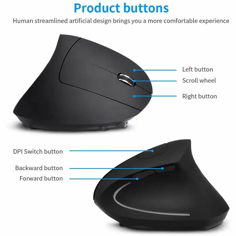 Pionowy ergonomiczna mysz do gier bezprzewodowy akumulator Gamer Mause Kit optyczny 2.4G mysz komputer komputer Laptop stacjonarny USB myszy