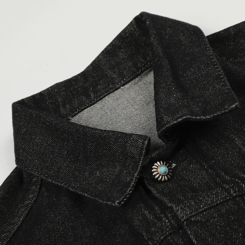 سترة قصيرة من قماش الدنيم بإبزيم على شكل طائرة للرجال ملابس خروج عصرية هيب هوب فيروزي بأزرار جينز للجنسين معطف رعاة البقر للربيع والخريف #4