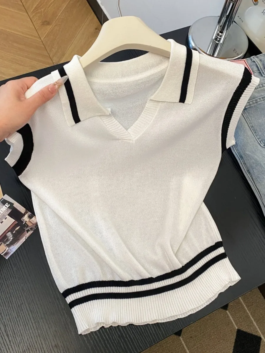 

Ele Ne ort Sve Knitted Sweater Women's Summer Slim Fit High End ort Sle Top Korean Sle Commute Faion
