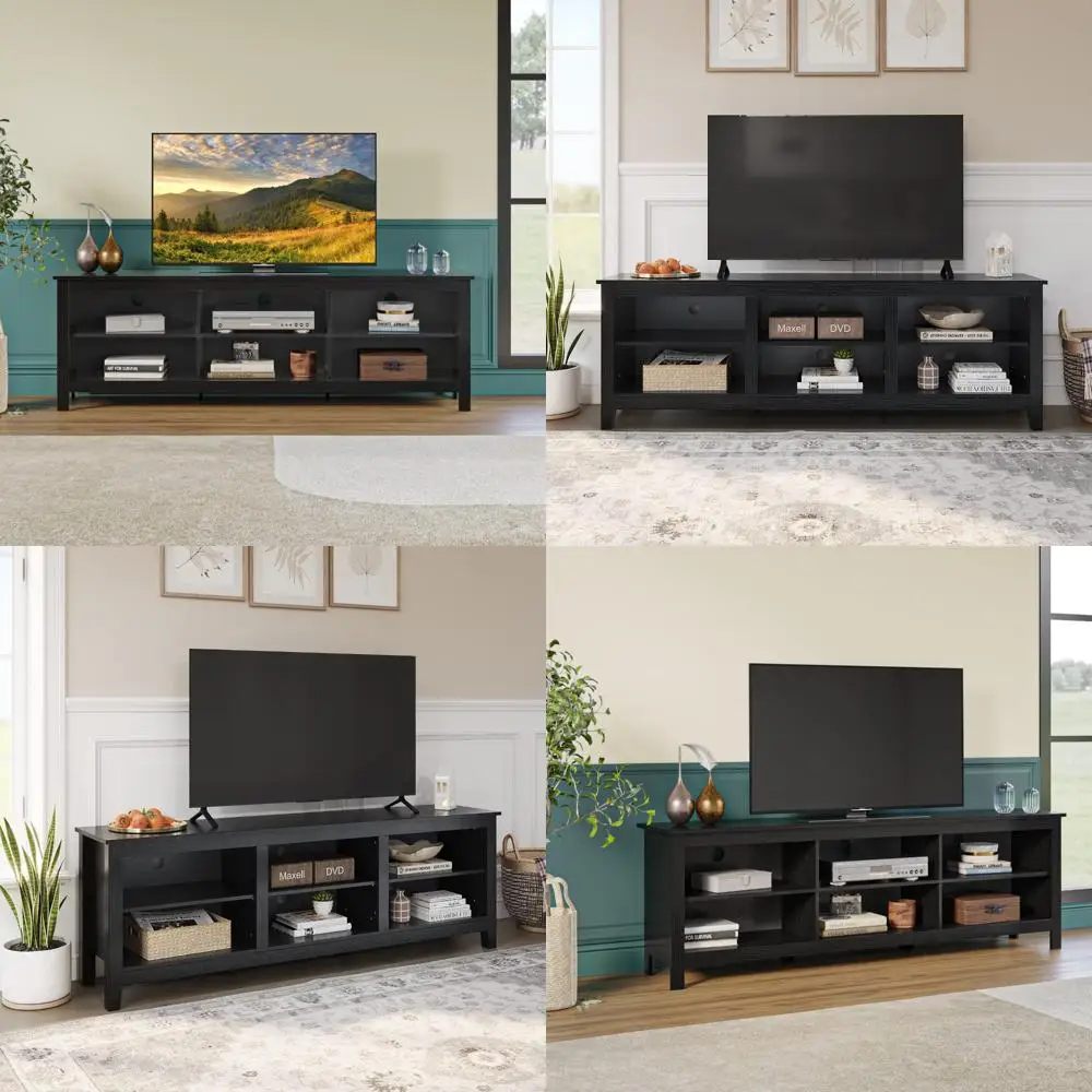 Modern 6-Cubby Farmhouse Style Entertainment Center for 75-Inch TVs with Ample Storage Space