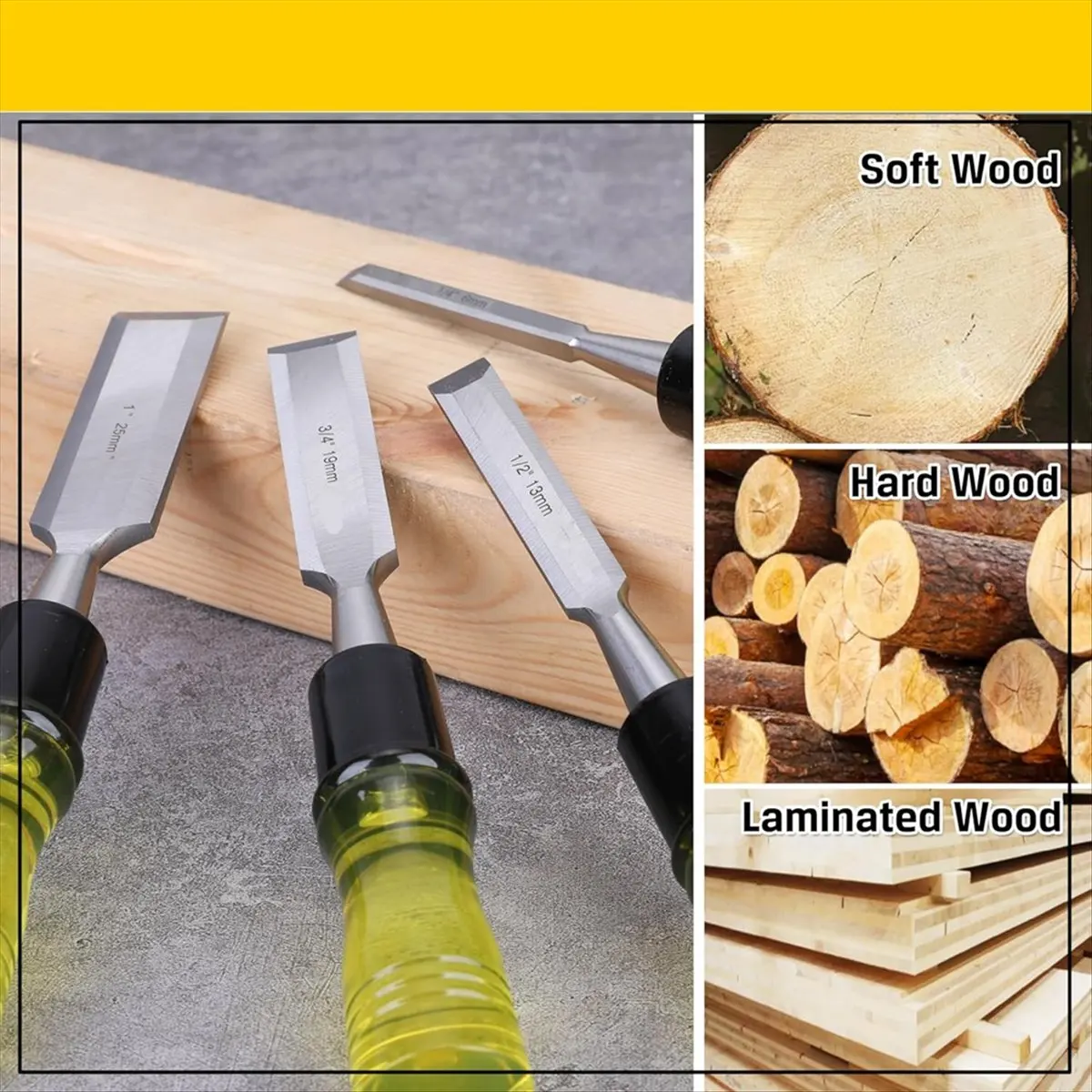 【POPULAR PICK】4pcs Wood Chisel Set for Woodworking, -V Steel Beveled Edge Blade, PVC High Impact Handle Wood Chisel