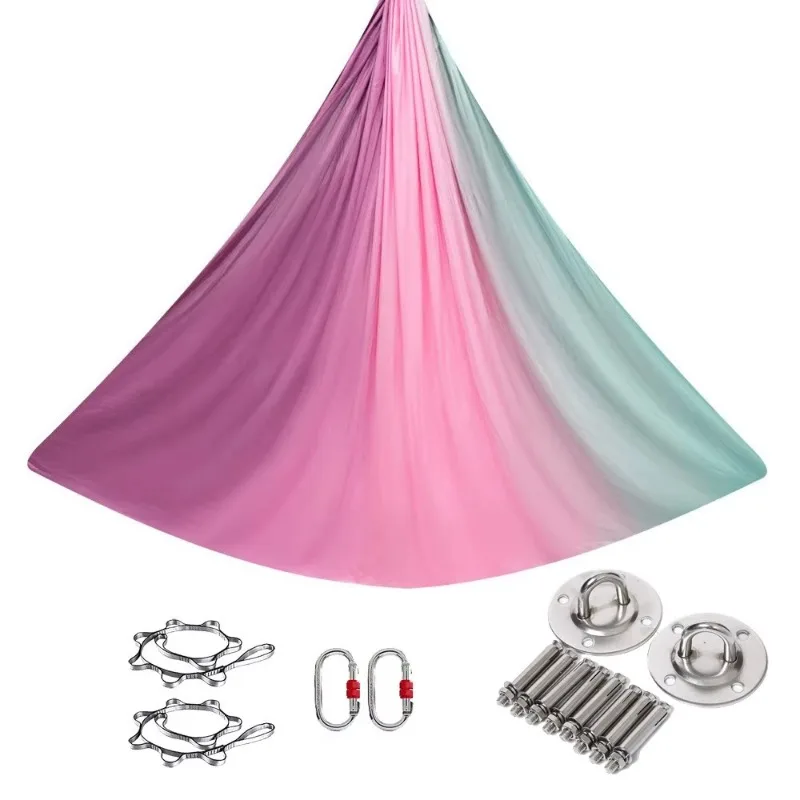 Colorful Elastic Yoga Hammock Gradient Print Wide Width Indoor Silk Aerial Swing Home Gym Fitness Equipment Hot Sale