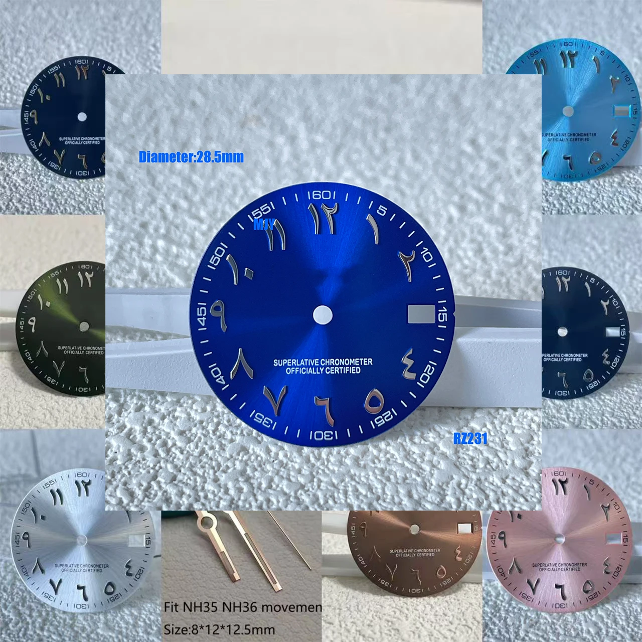 NH35 S Logo Dial Pink Ice Blue Olive Green 28.5mm Arabic S Dial For NH35 Movement Sunburst Arabic Date_Just S Dial WatchMods