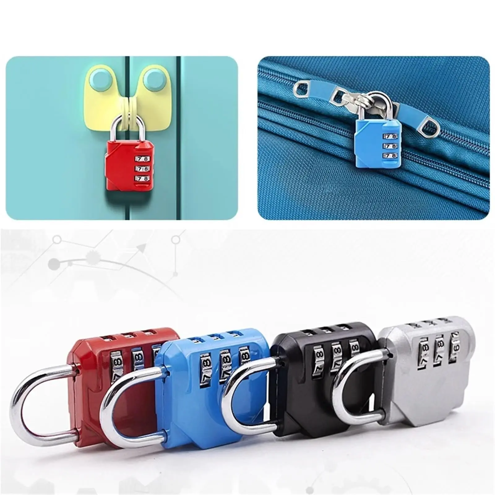 

3 Code Portable Padlock Keyless Combination Lock for Luggage Suitcases Backpacks High Security Sturdy Design Multi Application ﻿