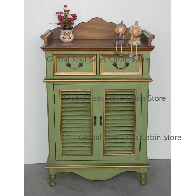 American Traditional Country Wood Double Door Living Room Cabinet Small Apartment Hallway Locker Vintage Dining Side Storage