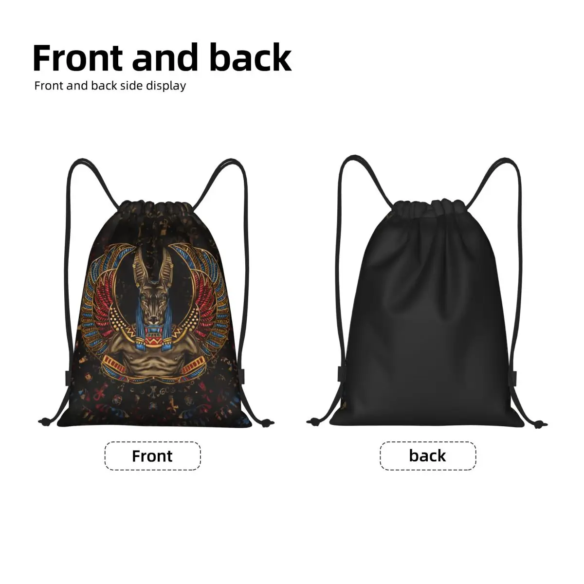 Hieroglyphs Anubis Drawstring Backpack Sports Gym Bag for Women Men Egyptian God Shopping Sackpack