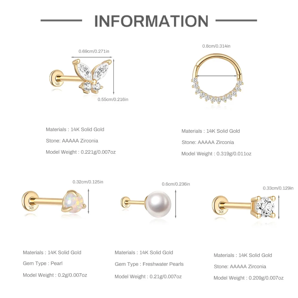 DIeSchein 14K Solid Gold Hoop Piercing Earrings Women Genuine 14k gold Hoop Earring for Helix Tragus Daith Piercings Jewelry - view 4