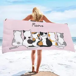 1 piece of 160x80cm pink cute cat digital printed bath towel beach towel, thickened, enlarged, soft and comfortable
