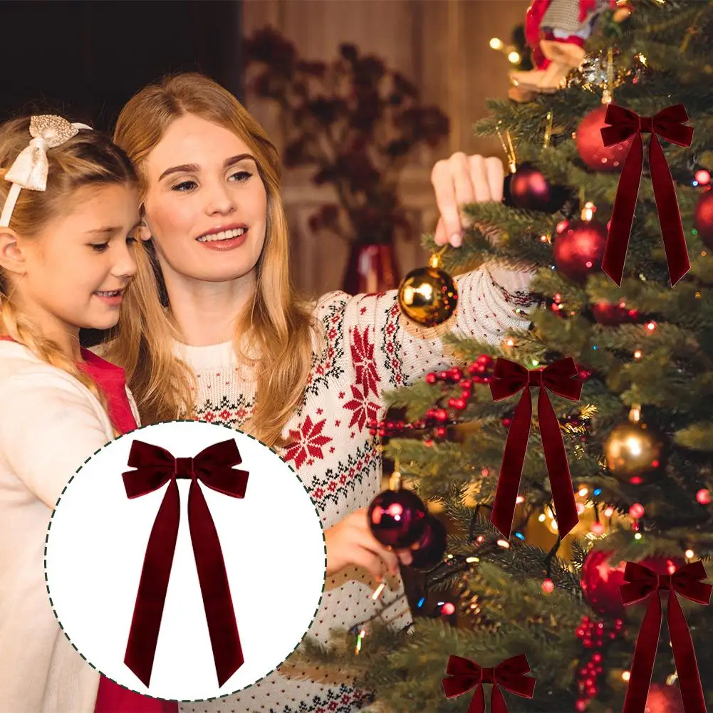 فيونكات عيد الميلاد المخملية خمر DIY شجرة عيد الميلاد الحلي الشريط القوس مع ربطة كابل هدية التفاف الأقواس الديكور #3