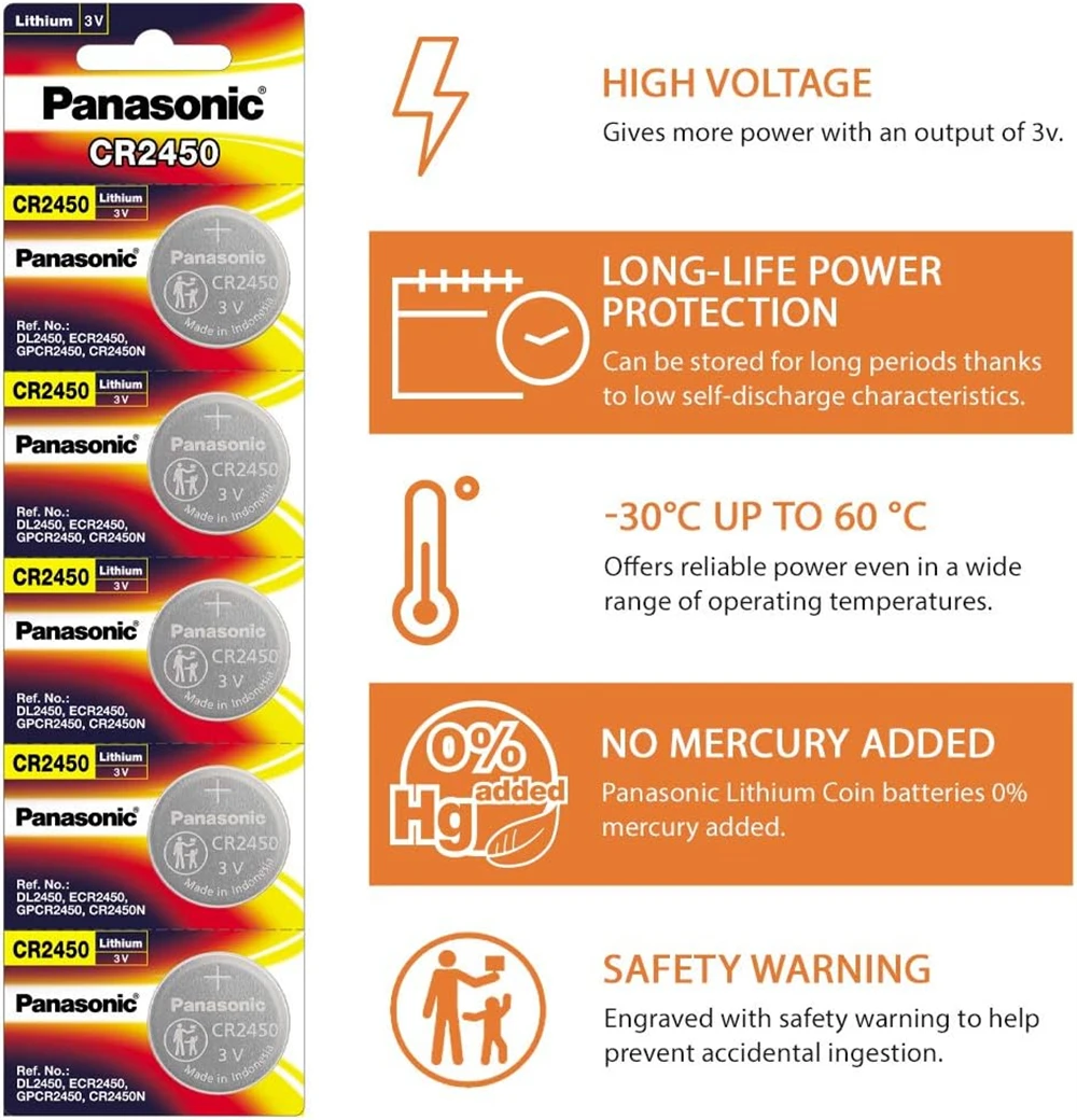 10-100ชิ้นแบตเตอรี่ CR2450พานาโซนิค3V เซลล์ลิเธียมเซลล์700mAh CR 2450 5029LC DL2450เซลล์ BR2450แบตเตอรี่เหรียญสำหรับนาฬิกาของเล่น