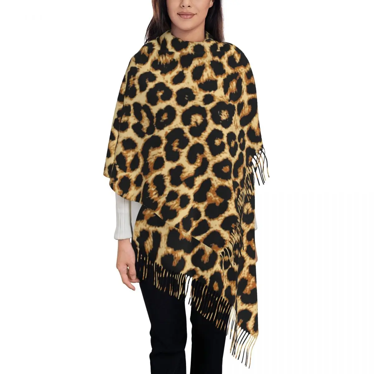 

Personalized Printed Real Leopard Scarf Women Men Winter Warm Scarves Sexy African Animal Fur Shawl Wrap