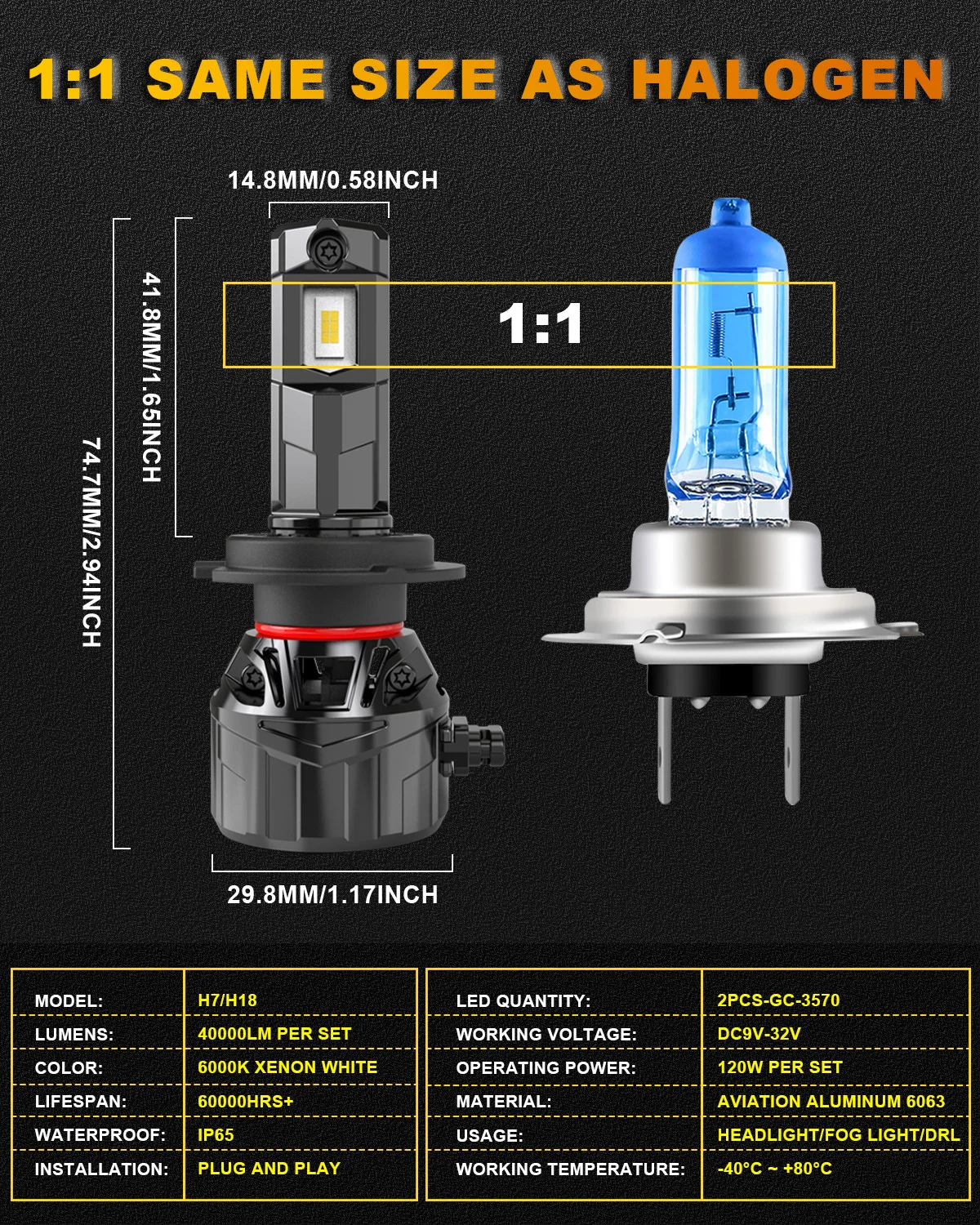 KATUR 2pcs H7 Led Car Headlight Super Bright 6000K White High Power Car Head Lamp 32000Lm For BMW E90 318/320/325/330/335/M3 view 5