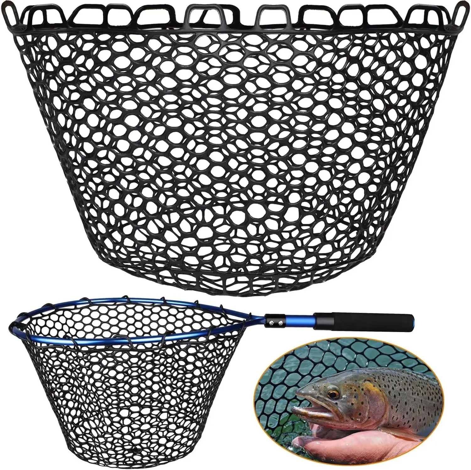 

Rubber Fishing Net Replacement Mesh for Landing Net Bag Freshwater Saltwater Foldable Trout Net 5 Sizes Black White Red