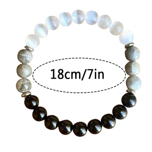 Naturalstein -Perlenarmbandschutz, schwarze Selenit -Turmalin- und Arbeitsarmband, Edelstein 8mm 8 Hauptverkäufe Selenit- und Turmalinarmbänder - №4