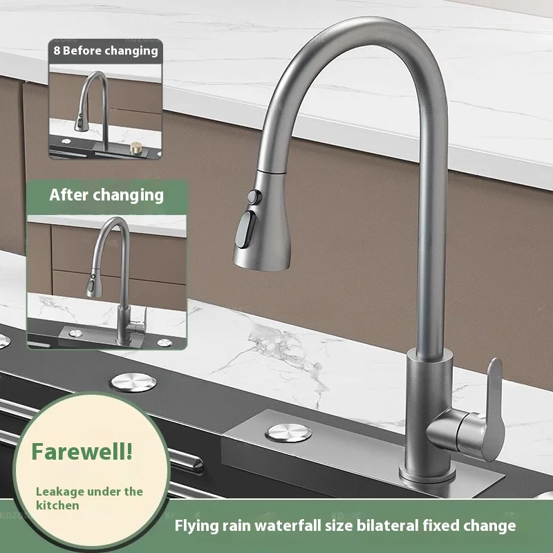 Kitchen sink waterfall Faucet Replacement Modification Pull-out ordinary Tap Same Size Faucet Installation