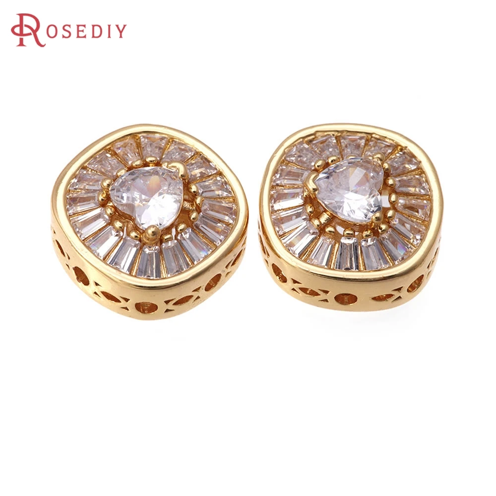 4 SZT. Pozłacane 18-karatowym złotem mosiężne koraliki dystansowe w kształcie kwadratu z cyrkoniami, wysokiej jakości akcesoria do samodzielnego tworzenia naszyjników, kolczyków i biżuterii