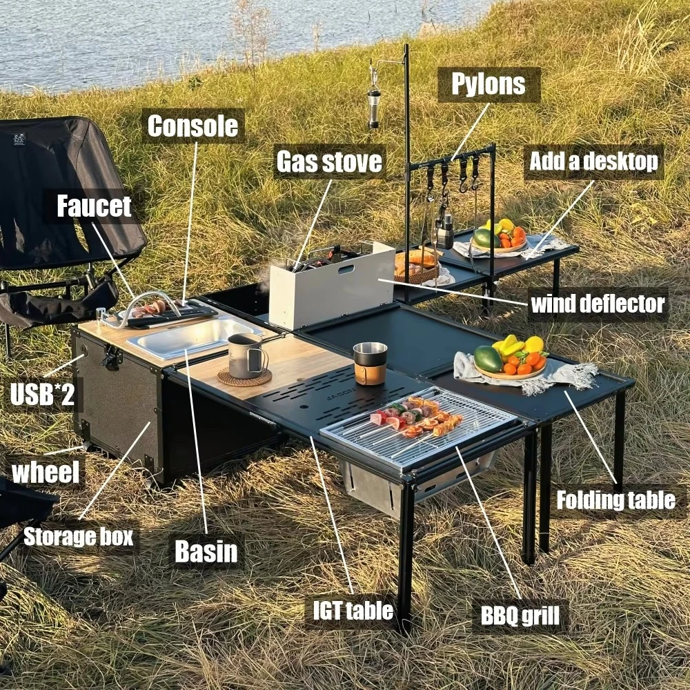 Camping Standard Edition Aluminum Folding Portable Picnic Table Multi-Functional Outdoor Mobile Kitchen Box Go Together